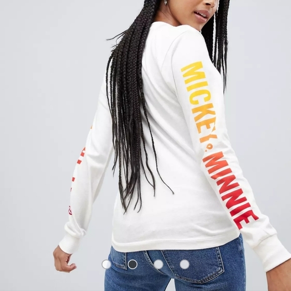 Vans‎ X Disney Punk White Mickey and Minnie Long Sleeve Boyfriend T-shirt - Picture 3 of 7